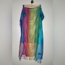 Rainbow Ombr  Pashmina Shawl Paisley Jacquard Boho Fringe Wrap Scarf