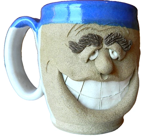 Vintage Ugly Face Stoneware 3D Art Mug Cup Studio Pottery Funny Man Retro Signed