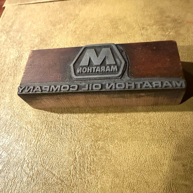 Vintage Letterpress Printing Block Marathon Advertising