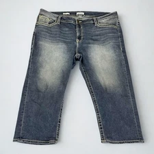 Vigoss Jeans Women 24 Capri Medium Wash Stretch Denim Embroidered Western Boho