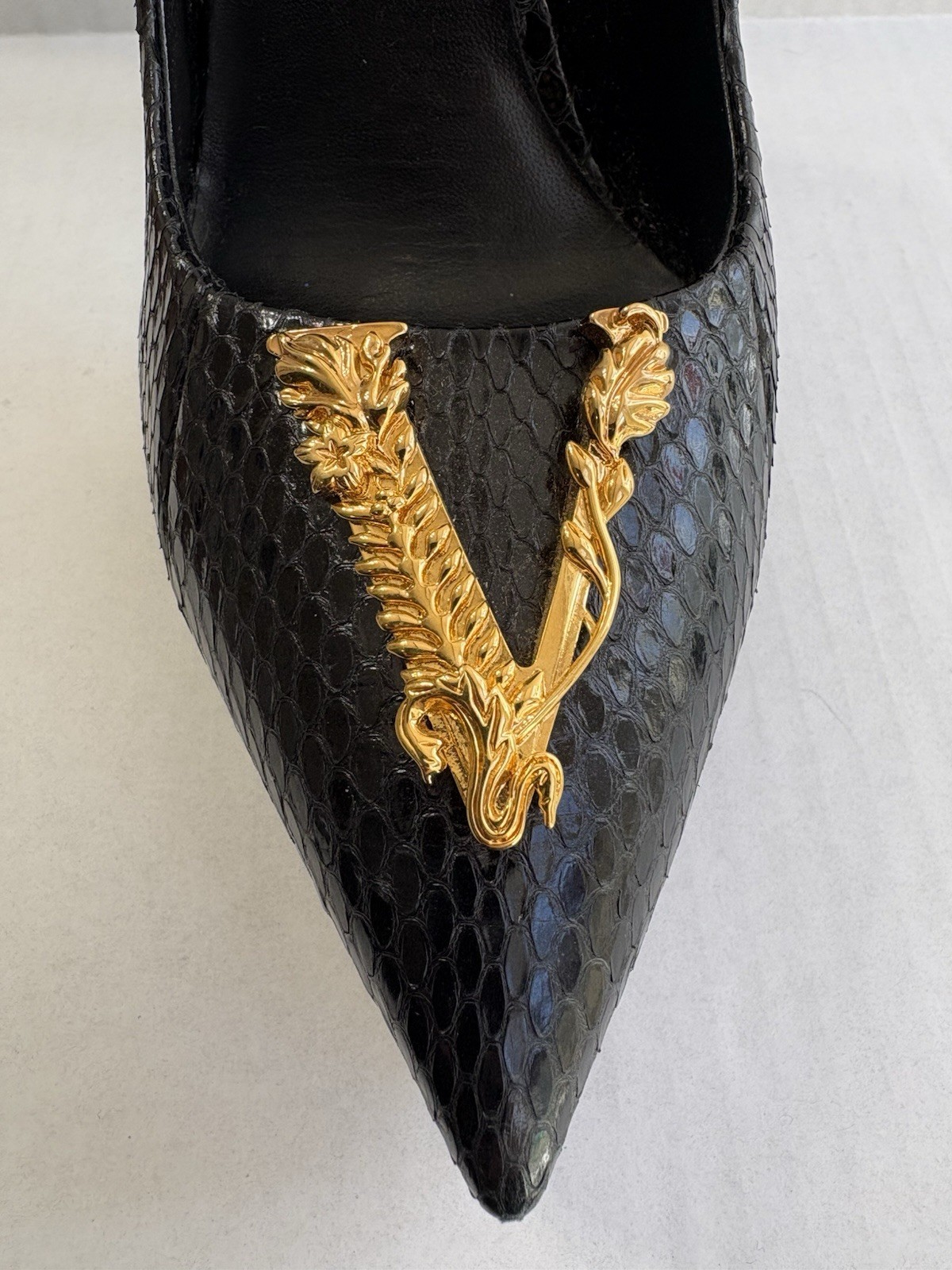 Versace Black Python Snakeskin Playform High Heel… - image 7