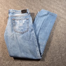 JUST CAVALLI Distressed Vintage Stained Wash Blue Jeans Faded Mens Size 32