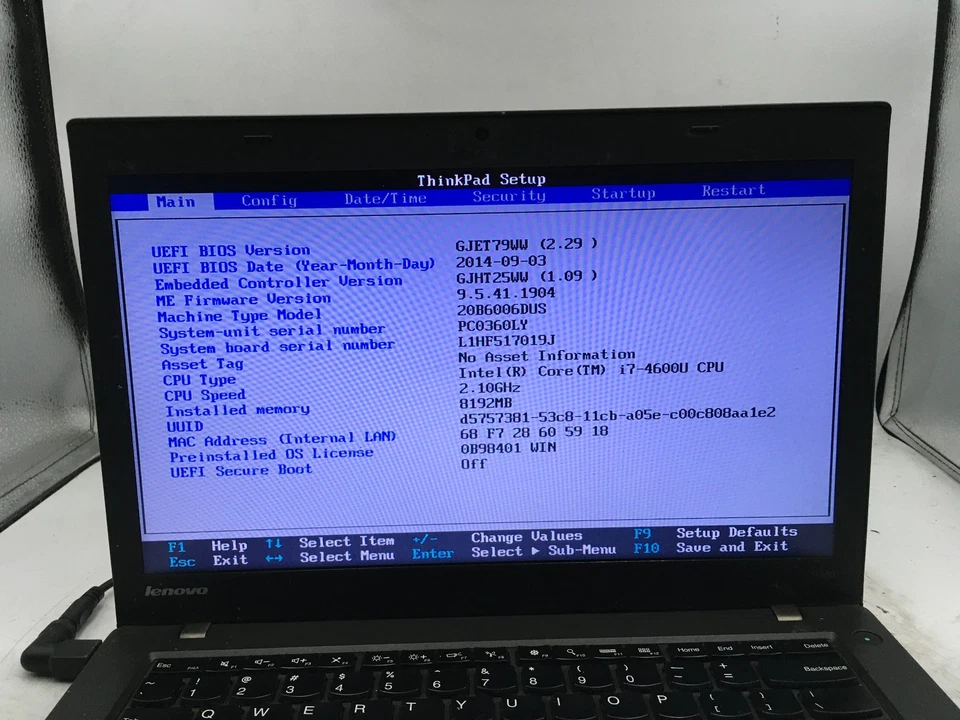 LENOVO THINKPAD T440 - BOOTS TO BIOS - INTEL I7 4600U - 8GB RAM - READ DESC - BB - Image 2 of 4