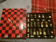 New Hand Painted Dinosaur Chess 32 Piece Set-Designed by Ben Homer (pieces only)