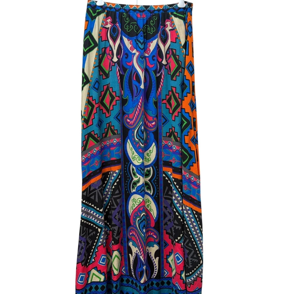 Flying Tomato Maxi Skirt Medium Aztec Boho Colorful Rayon Elastic Waist Midi - Image 4 of 4