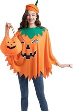 Adults Pumpkin Costume 3 PCS Halloween,Glow-In-The-Dark Poncho with Pumpkin Bere