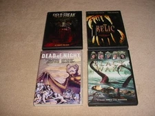4- HORROR MOVIES -DEAD OF NIGHT + FIELD FREAK + BLACK WAKE + RELIC   DVD`s
