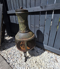 Metal Outdoor Standing Chiminea, Brown, with Mesh Spark Guard