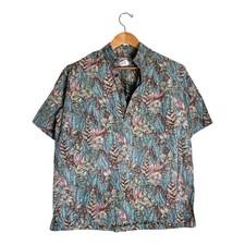 Vintage 90s Cooke Street Hawaiian Popover Shirt M Hawaii USA Made Floral Green