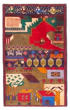 Vintage Red Traditional 2'11" x 4'11" Oriental Hand-Knotted Wool Area Rug