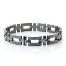 Titanium Grooved Cross Link Contemporary Mens Bracelet 8.5"