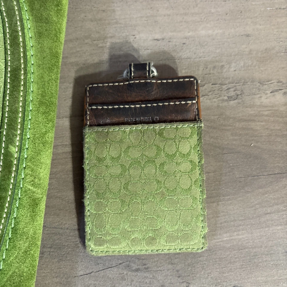 Coach Tote Bag Green Womens Large Signature Soho Y2k Canvas Leather Suede Purse  - Image 4 of 4