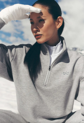 ALO Accolade 1/4 Zip Pullover Athletic Heather Grey YOGA