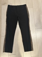 Zara Black Leopard Print Side Crop Trousers Size M