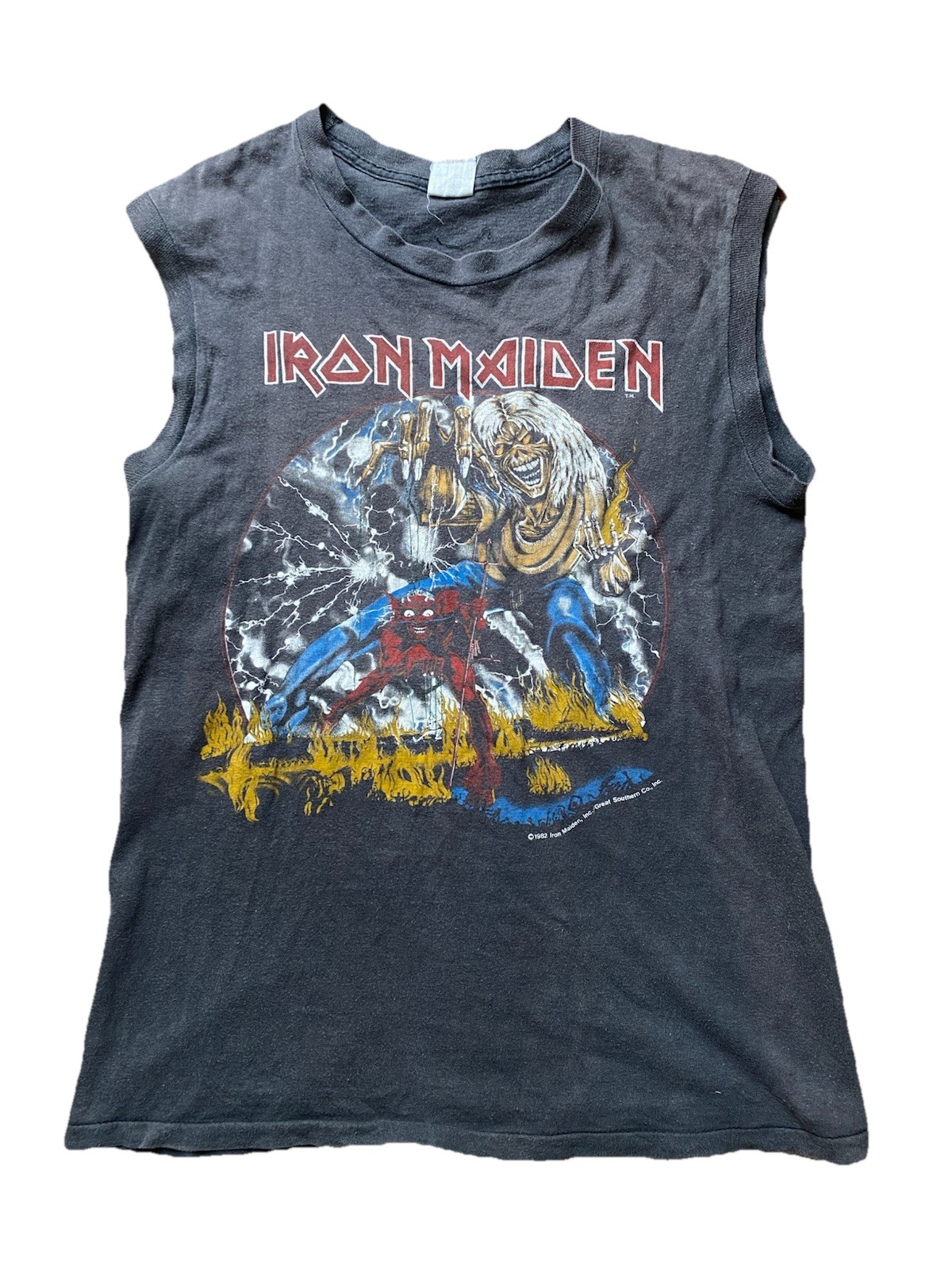 Vtg 80s 1982 Iron Maiden shirt S/M Number Of The beast World Tour Metal
