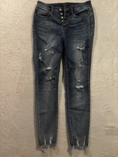 Judy Blue Skinny Jeans Womens 7/28 Distressed Button Fly Raw Hem Skinny Fit