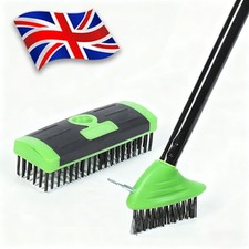 3 in 1 Garden Weed Brush Patio Cleaner Twin Head Broom Moss Scraper Removal Tool