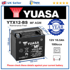 Genuine Yuasa YTX12-BS High Power AGM GEL Motorbike Motorcycle Battery YTX12BS 