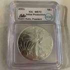 2001 AMERICAN SILVER EAGLE ICG MS70 FLAWLESS EXAMPLE - Austin Hutto Signed