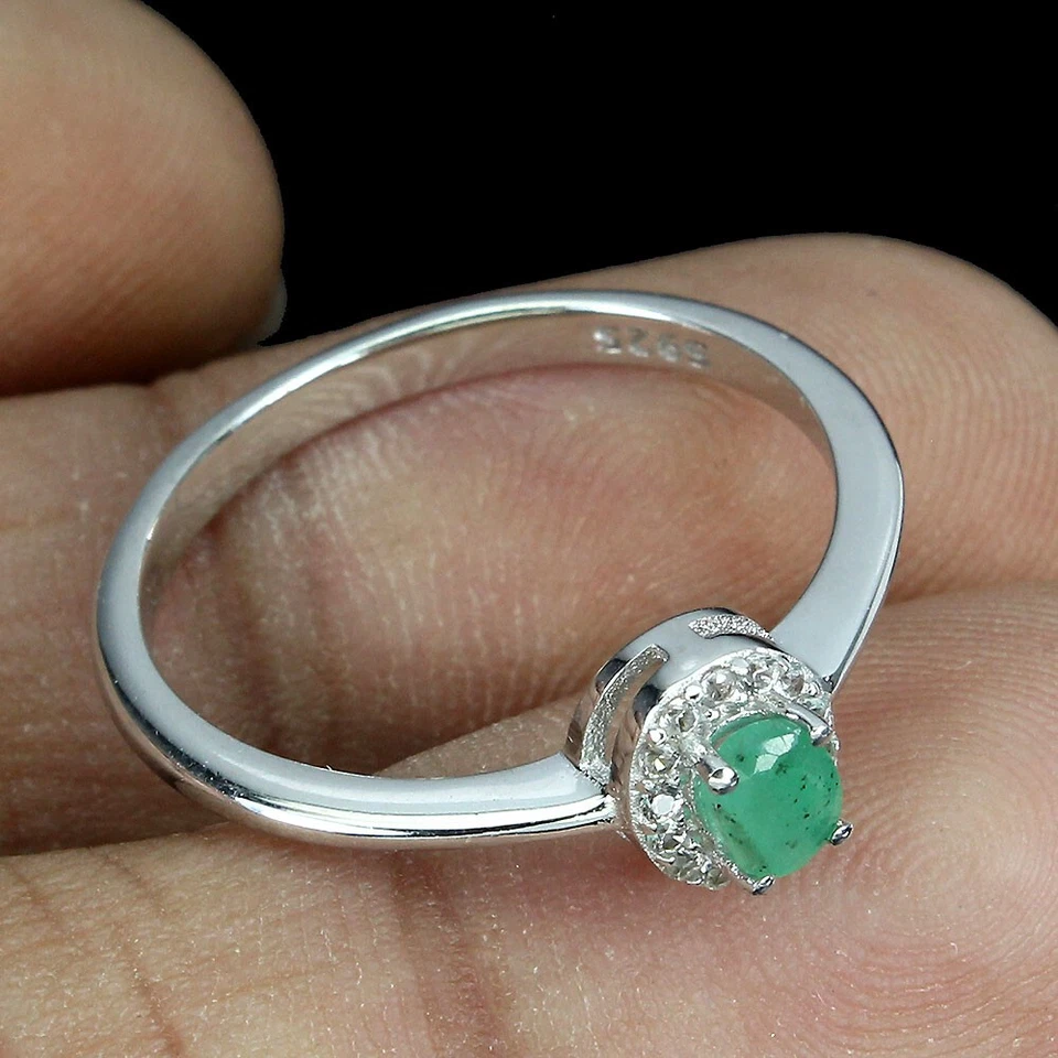 Anello in argento sterling 925 non riscaldato ovale verde smeraldo 4x3 mm... - Immagine 3 di 4