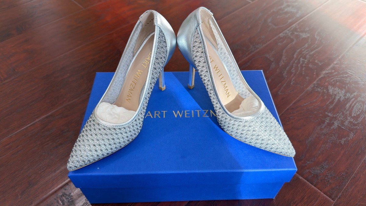 Brand New Stuart Weitzmian Tasha 100 petite size 4.5 Silver High Heels Mesh Pump