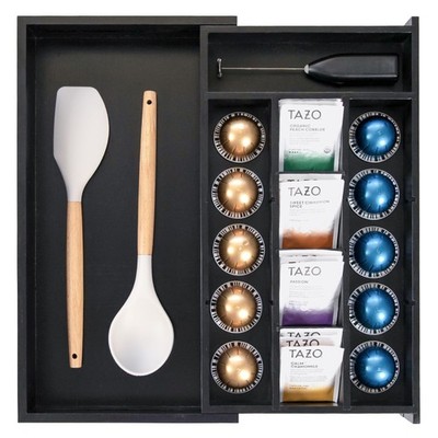 KitchenEdge Expandable Tea Bag Coffee Pod Drawer Organizer - 9.7-17'' Wide