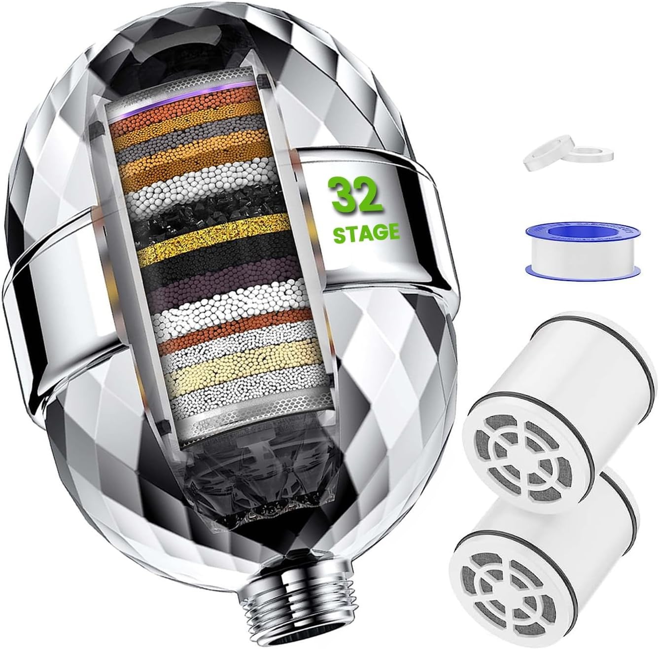32 Stage Shower Filter with Vitamin C for Hard Water - Water Softener Shower He