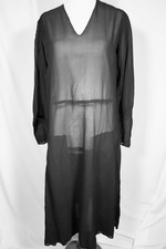 Antique 1920's French Black Silk Chiffon Crepe Dress Size 10-12 Excellent Cond