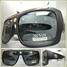 CLASSIC RETRO HIP HOP RAPPER Style SUNGLASSES Large Thick Matte Black Gold Frame