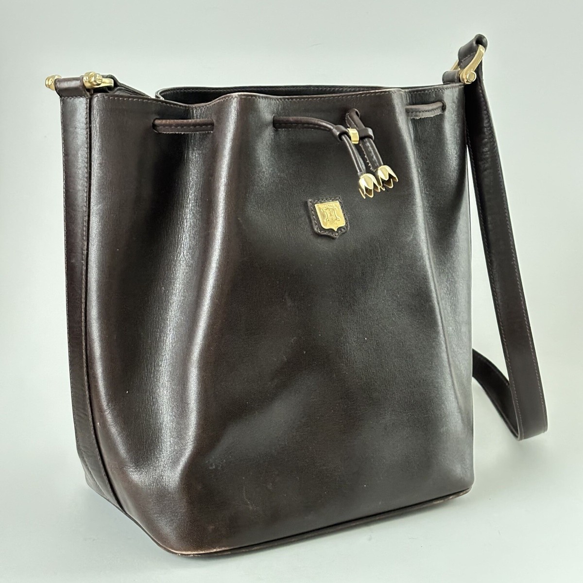 Vintage 80s Celine Shoulder Bag Bucket Brown Leather Vintage 80s Celine Shoulder Bag Bucket Brown Leather