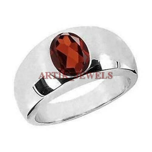 Anello In Argento Bianco 14K Con Gemma Di Granato Naturale Per Uomo #2979 - Immagine 3 di 4