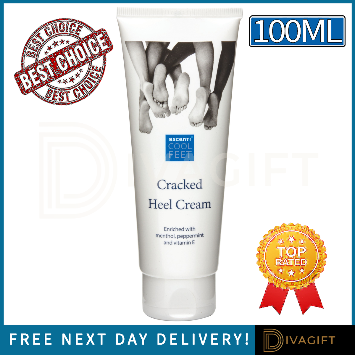 CRACKED HEEL CREAM 100ML ESCENTI COOL FEET MENTHOL PEPPERMINT AND