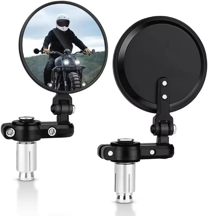 JMTBNO 7/8'' 22mm Rotondi Moto Specchietti Retrovisori Laterali Specchio di Manubrio per Bobber Chopper Street Bike (Nero