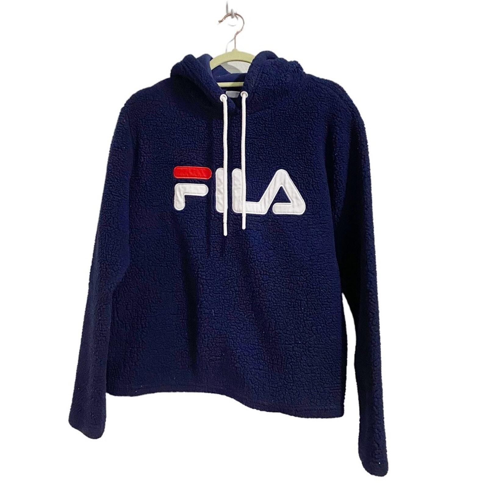 Felpa con cappuccio pullover Fila blu Caroline logo sherpa taglia L