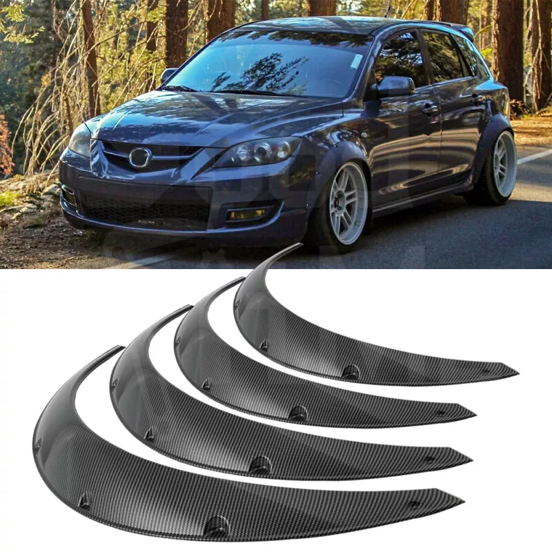 Para Mazda 3 Mazdaspeed3 Fender Flares Kit de cuerpo ancho de fibra de carbono Arco de rueda 4.5 3 fender flares Para Mazda 3 Mazdaspeed3 Fender Flares Kit de cuerpo ancho de fibra de carbono Arco de rueda 4.5