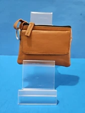 Genuine Leather Coin Purse ID Badge Key Chain Change Zip Holder Men Women