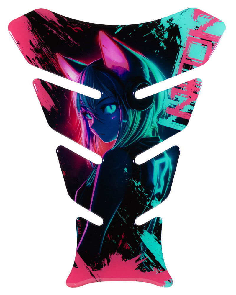 Anime Catgirl Cyber Tankpad Moto Kawaii Rosa Cian Edgy Estilo 3D Gel Pegatina