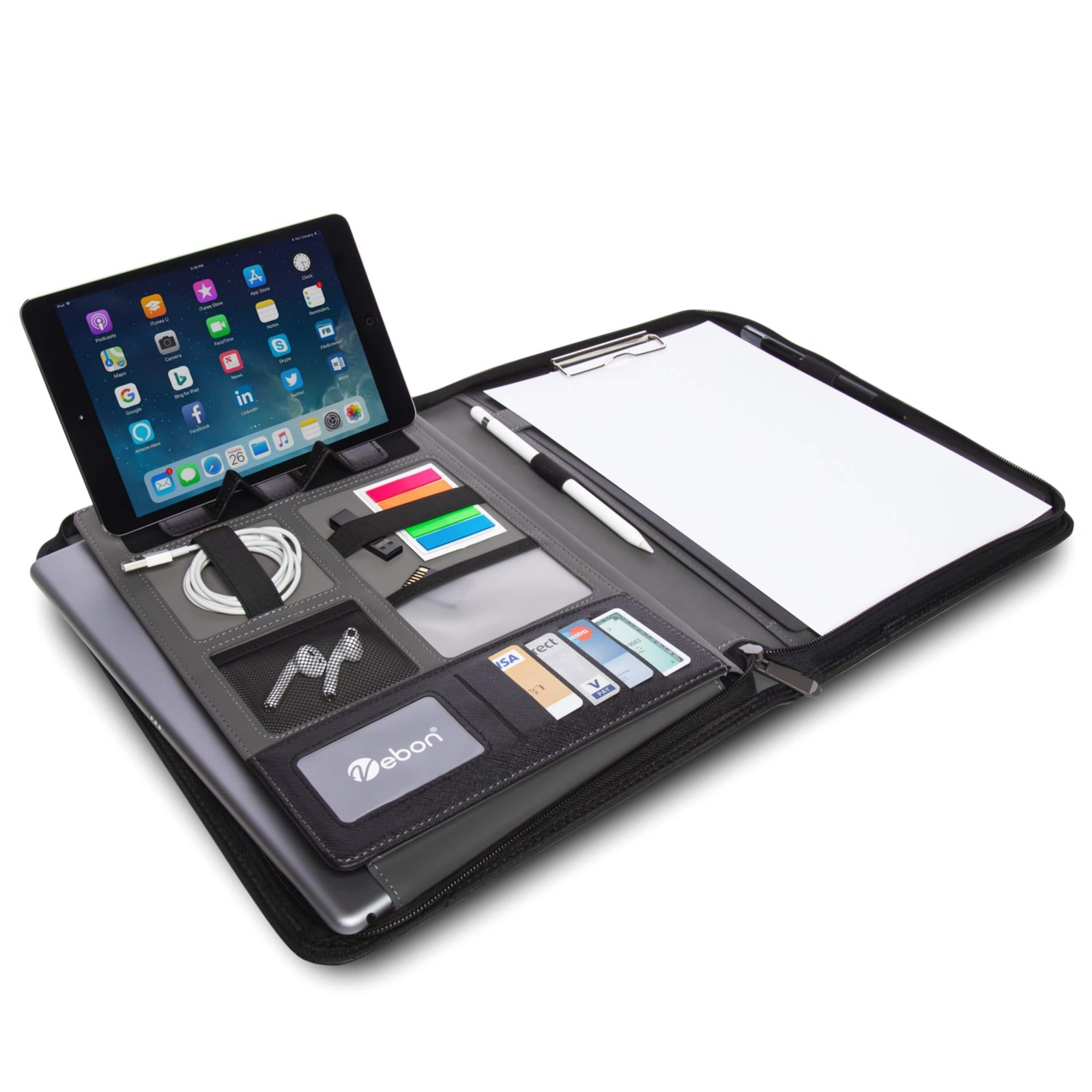 Vebon Schreibmappe London DIN A4 Konferenzmappe I Klemmbrett I Tablet Halterung