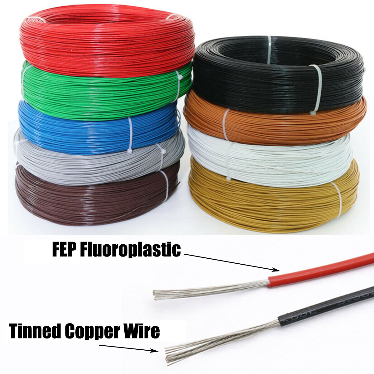Cavo In PTFE Flessibile 12-28 AWG - Rame Stagnato Trefolo - 300V - Venduto Al Metro/lotto