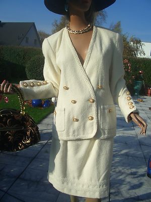 LUXUS GLITZER Escada STRICK TWEED BOUCLE knit Rock skirt white Wolle 40/42 NP980