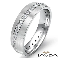 Pave Diamond Eternity Men's Wedding Band Matte Finish 14k White Gold 0.50 Ctw