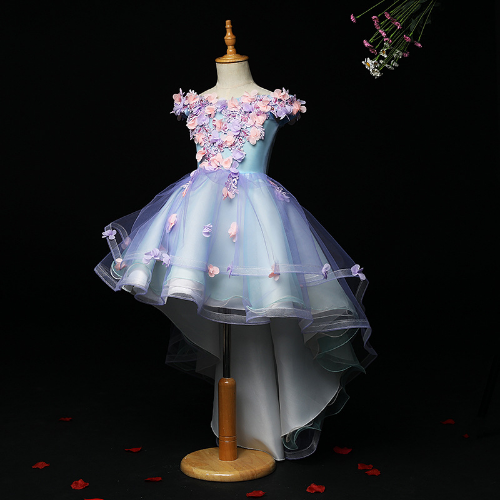 Appliques Tulle Flower Girl Dress Kids Pageant Gown Party Lace Princess Clothes - Picture 19 of 33