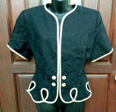 RIMINI NEIMAN MARCUS VINTAGE JACKET TOP BLACK GOLD TRIM  SZ 14 