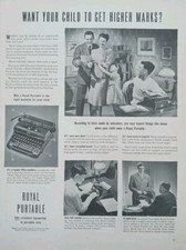 1946 vintage Royal Portable typewriter Print Ad. Black And White Photography  thumbnail