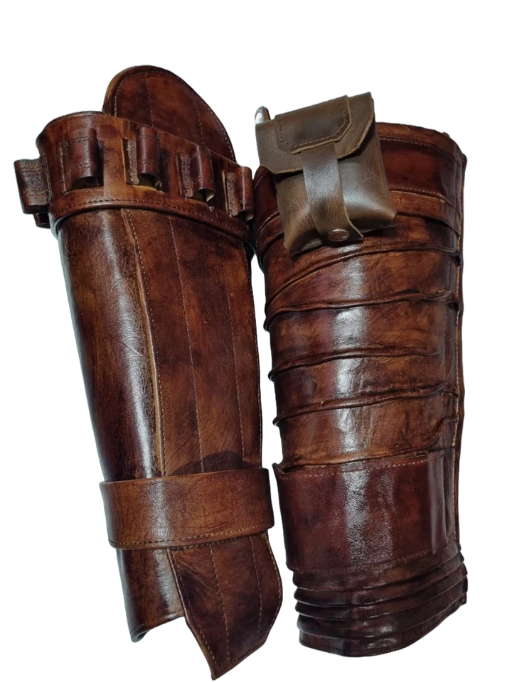 Paquete de armadura de pierna de cuero real The Mandalorian para hombres disfraz utilería Handmad Foto 3 de 4