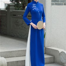 Chinese Style Women Aodai Cheongsam Slim Retro Qipao Dress Lady Long Dress Gown