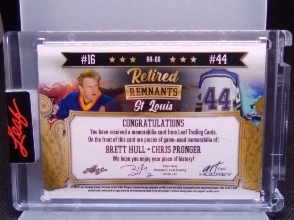 Remanentes retirados 2022 hoja 6/25 Brett Hull & Chris Pronger #RR-06 St. Louis Foto 4 de 4