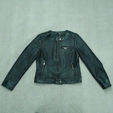 Yoki Quilted Faux Leather Jacket Women Size Medium 8-10 Black Zip Up Fitted Zip