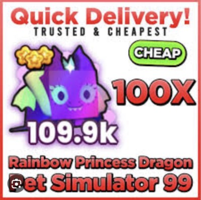 Pet Simulator 99. X100Rainbow Princess Dragon. OP Pet. CHEAPEST IN ALL OF EBAY