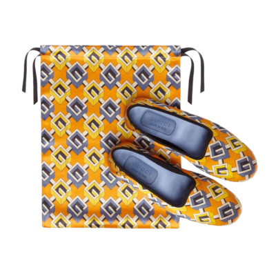 NWT Gucci Satin Voyage Eco Geometric Print Slippers NWB GUCCI VOYAGE Eco Satin Red Blue Geometric Slippers Shoes  main image 2